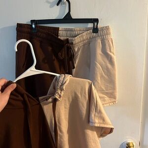 Two-Tone Brown and Tan Women's Shorts + Sleeveless Tank Matching Set